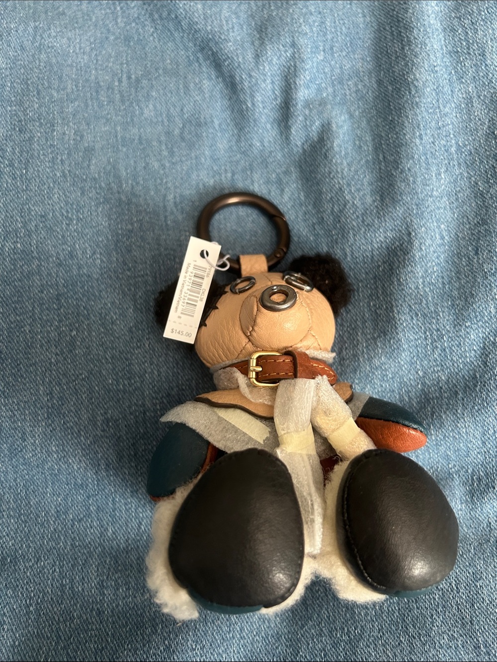 Coach wizard of Oz Leather Bear Keychain in Tan, Black & Blue